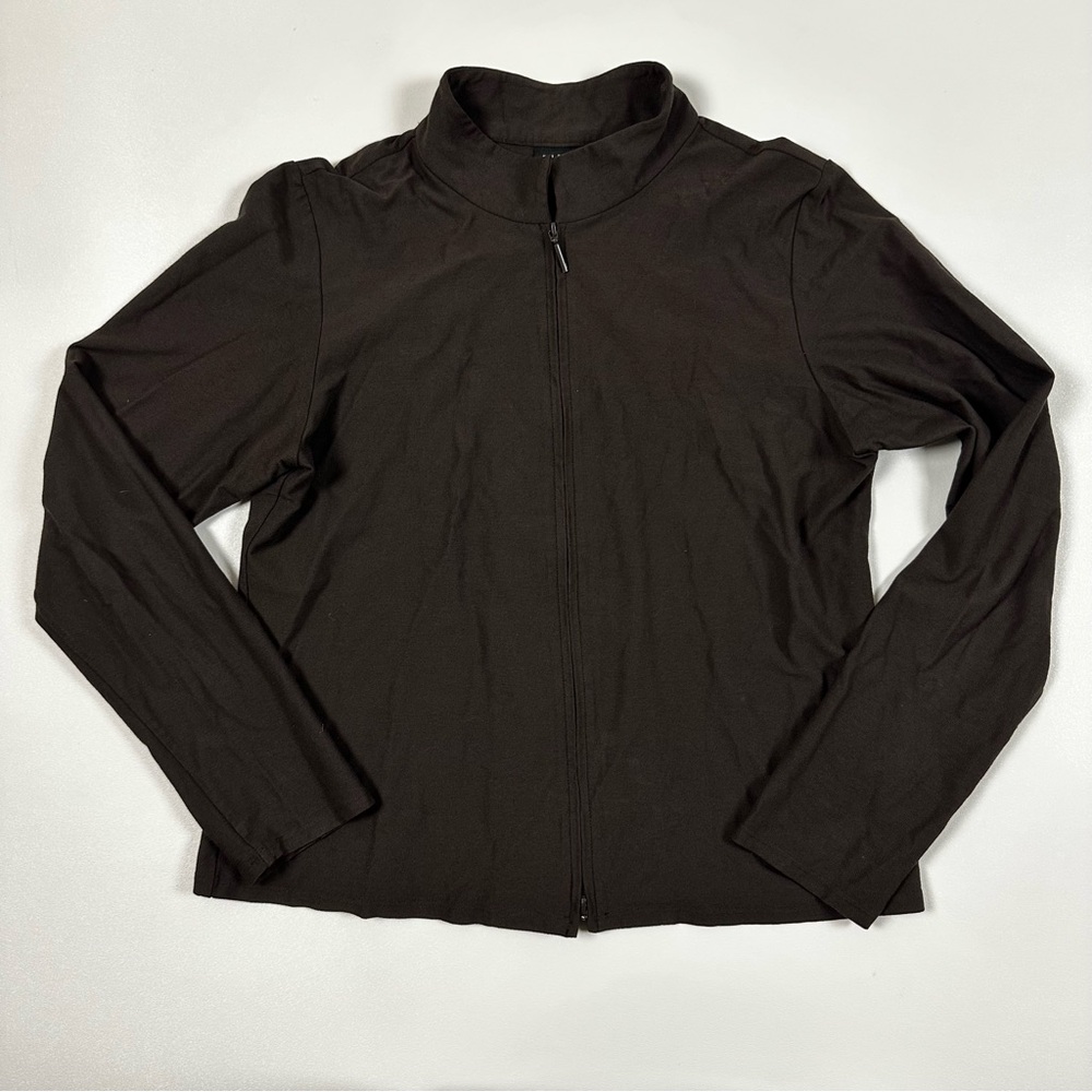 Eileen Fisher Full Zip Viscose Casual Jacket Mock Neck Collar Size Small Brown